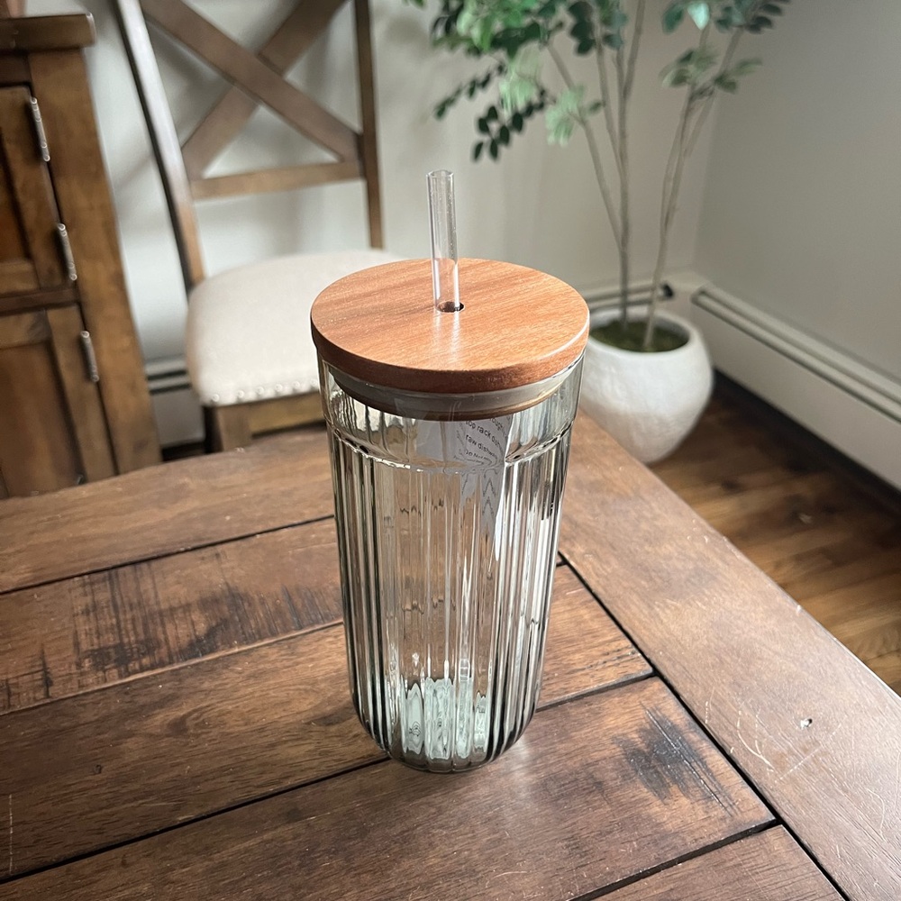Target 21oz Fluted Glass Tumbler with Wood Lid Green - Hearth & Hand™ with Magn…